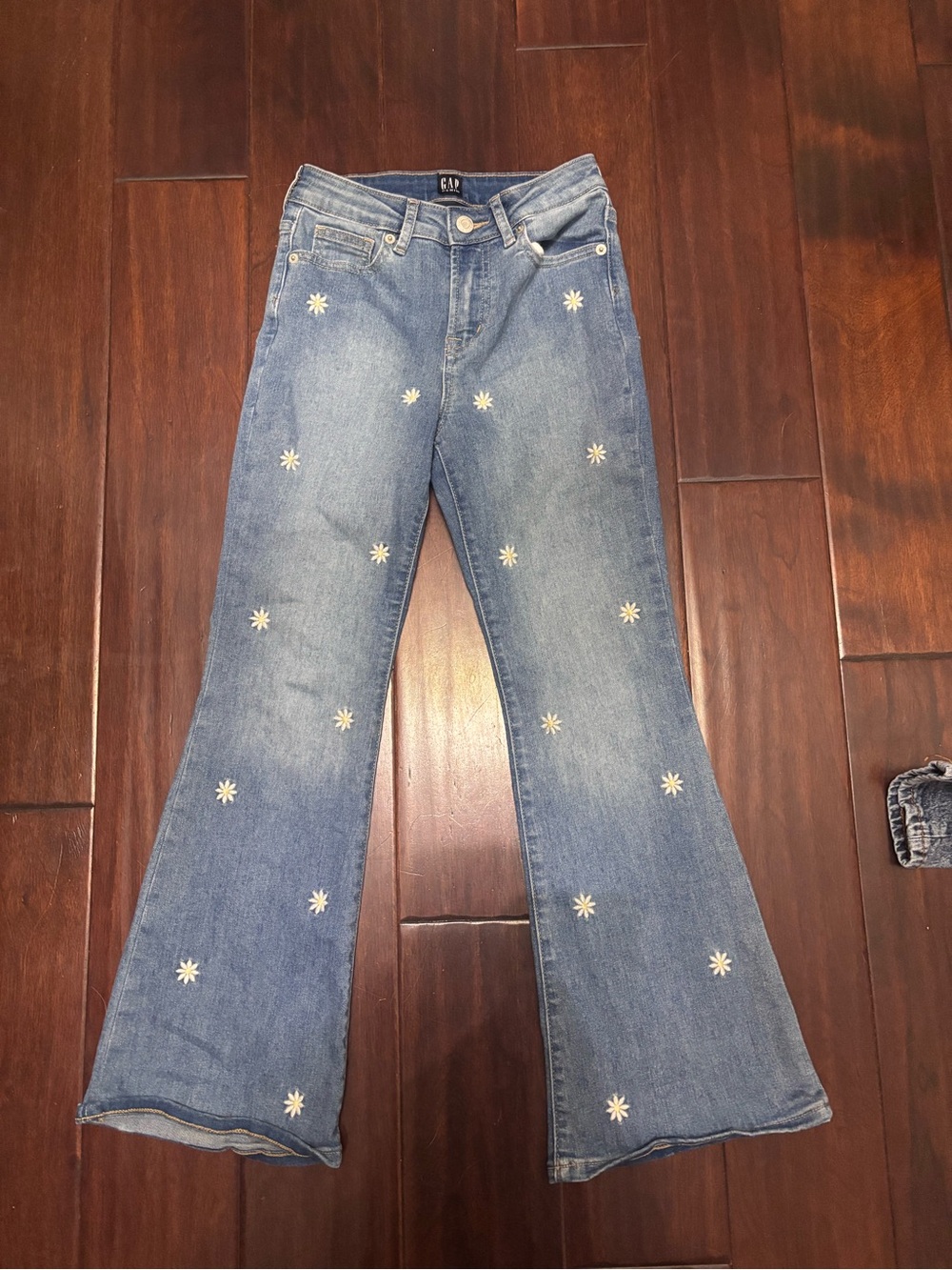 GAP Light Blue Daisy-Embroidered Flared Kids Jeans